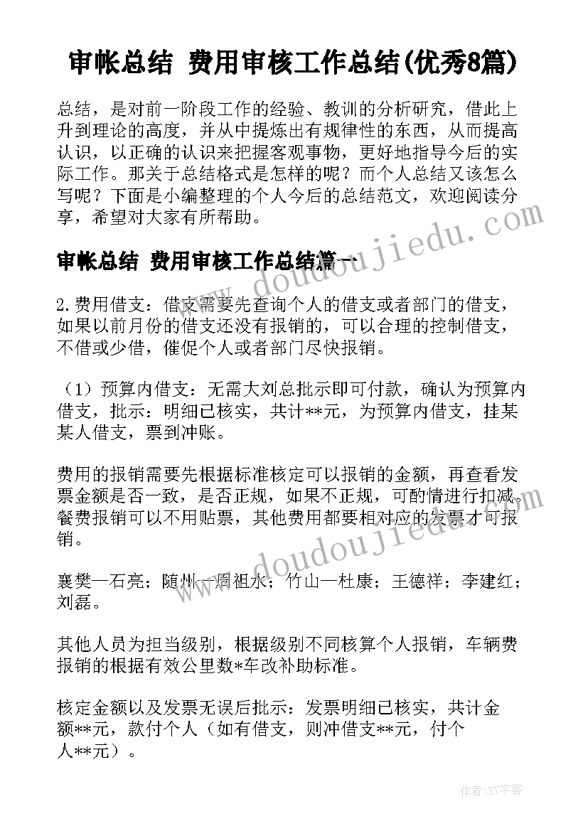 审帐总结 费用审核工作总结(优秀8篇)