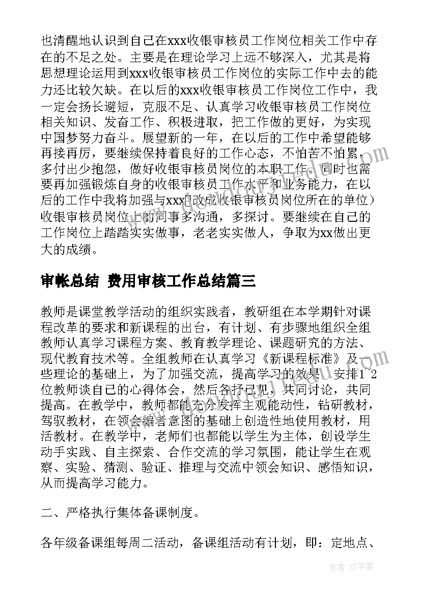 审帐总结 费用审核工作总结(优秀8篇)