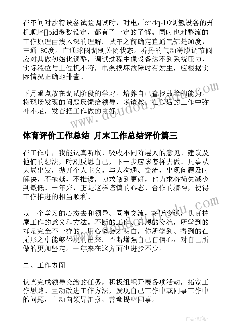 体育评价工作总结 月末工作总结评价(大全5篇)