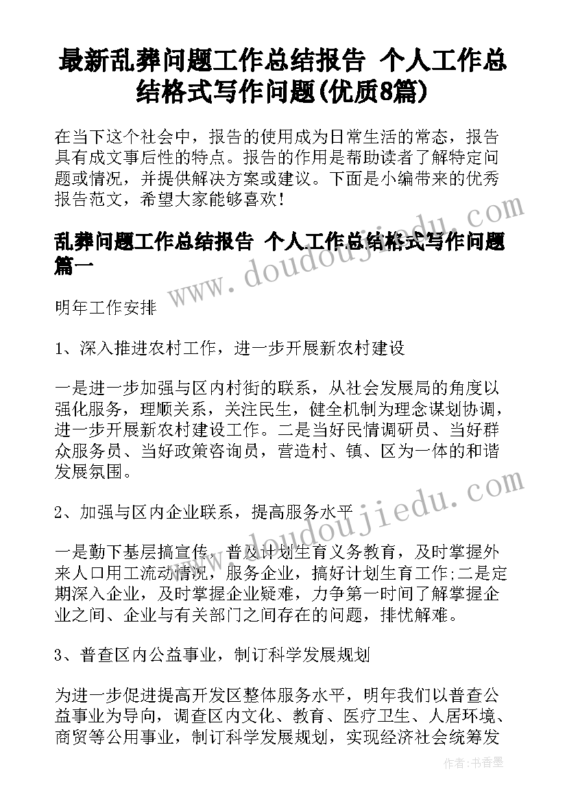 最新乱葬问题工作总结报告 个人工作总结格式写作问题(优质8篇)