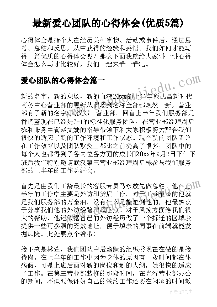 最新爱心团队的心得体会(优质5篇)