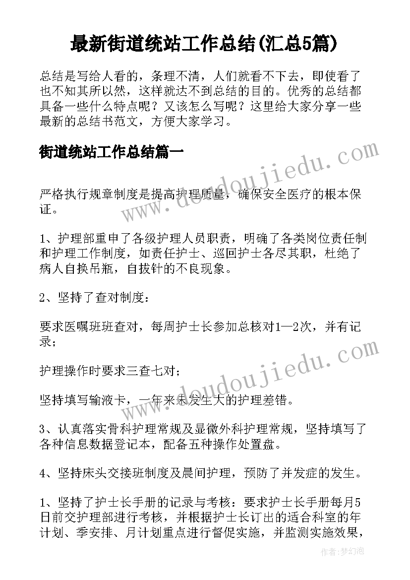 最新街道统站工作总结(汇总5篇)