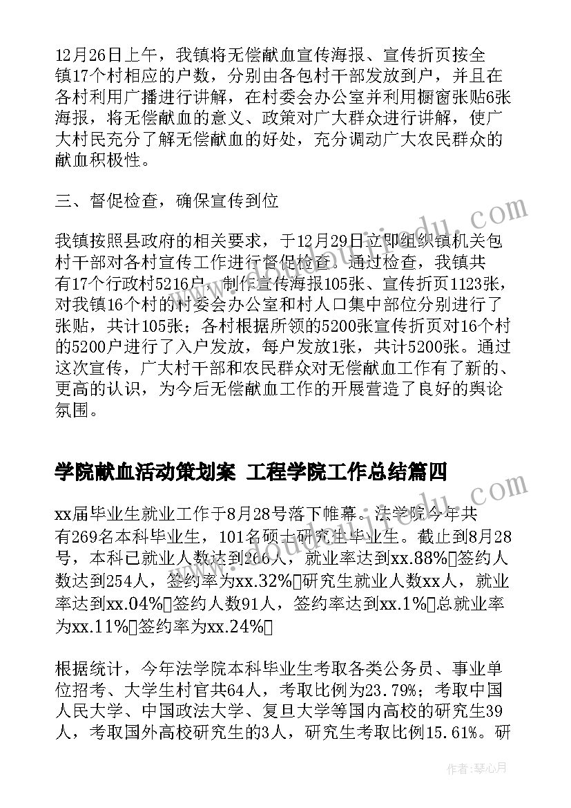 最新学院献血活动策划案 工程学院工作总结(模板6篇)