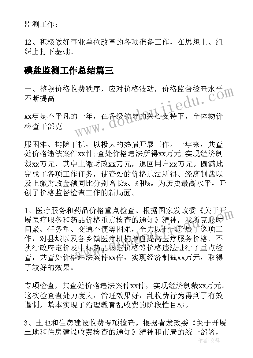 碘盐监测工作总结(实用6篇)