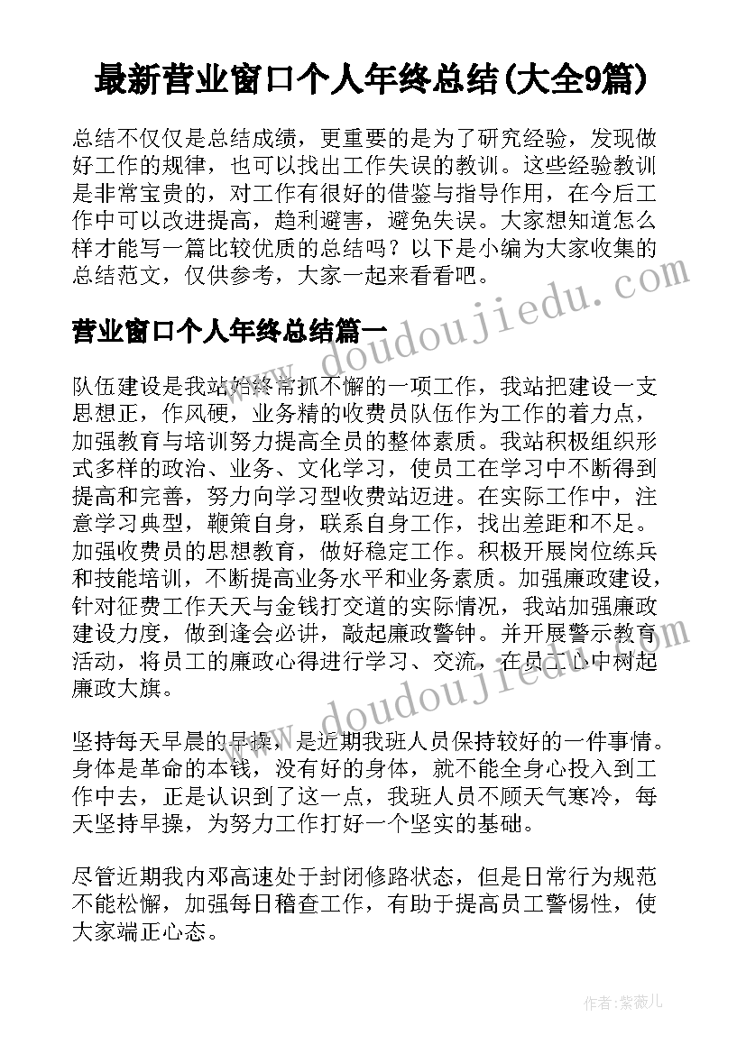 最新营业窗口个人年终总结(大全9篇)