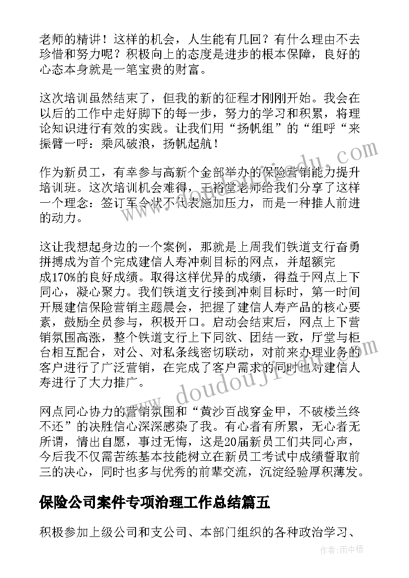 2023年保险公司案件专项治理工作总结(模板9篇)