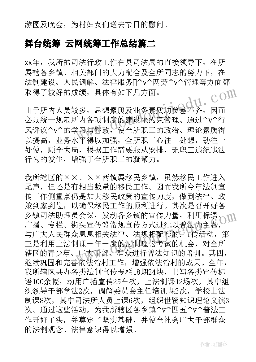 最新舞台统筹 云网统筹工作总结(模板8篇)