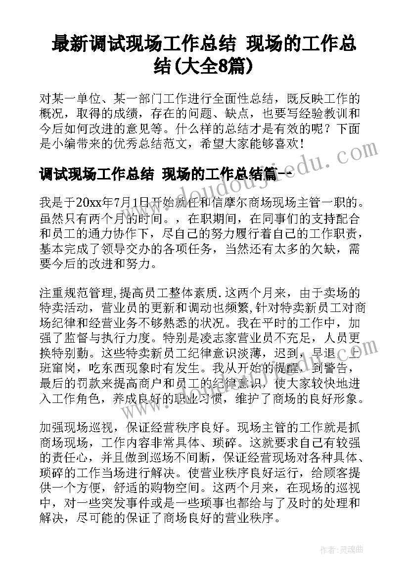 最新调试现场工作总结 现场的工作总结(大全8篇)