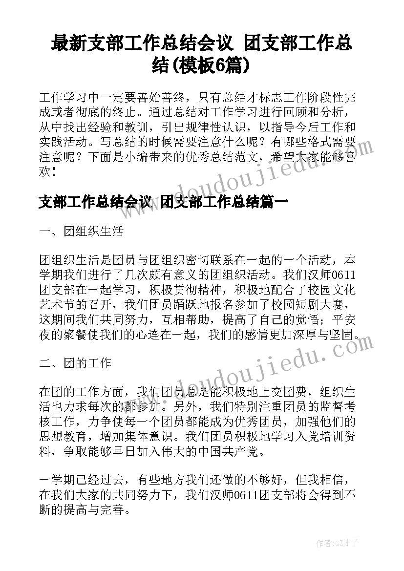 最新支部工作总结会议 团支部工作总结(模板6篇)