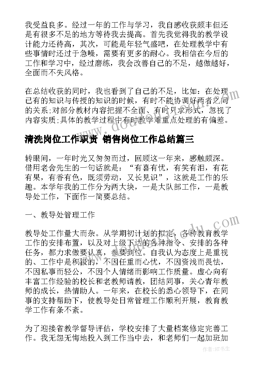 2023年清洗岗位工作职责 销售岗位工作总结(实用8篇)