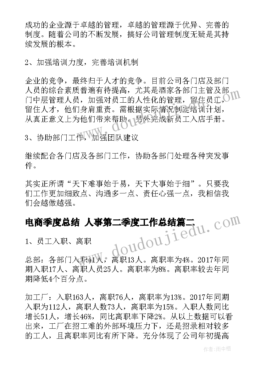 2023年电商季度总结 人事第二季度工作总结(优秀8篇)