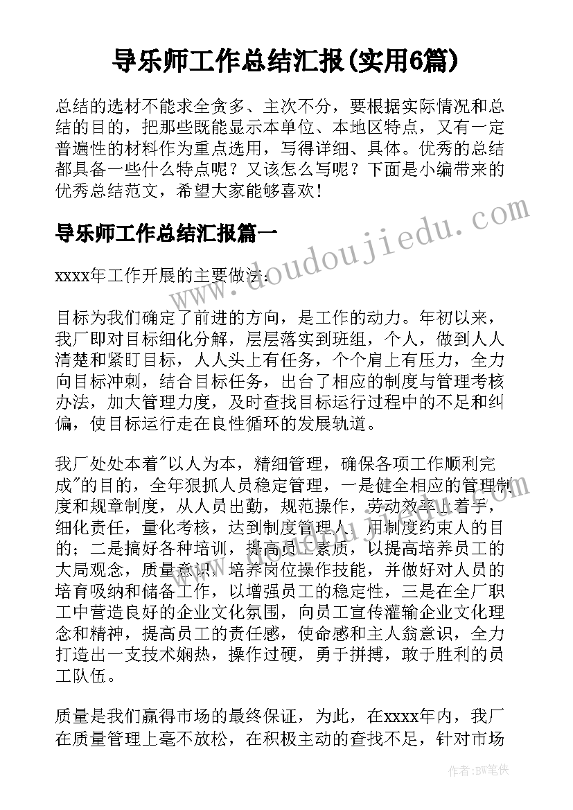 导乐师工作总结汇报(实用6篇)