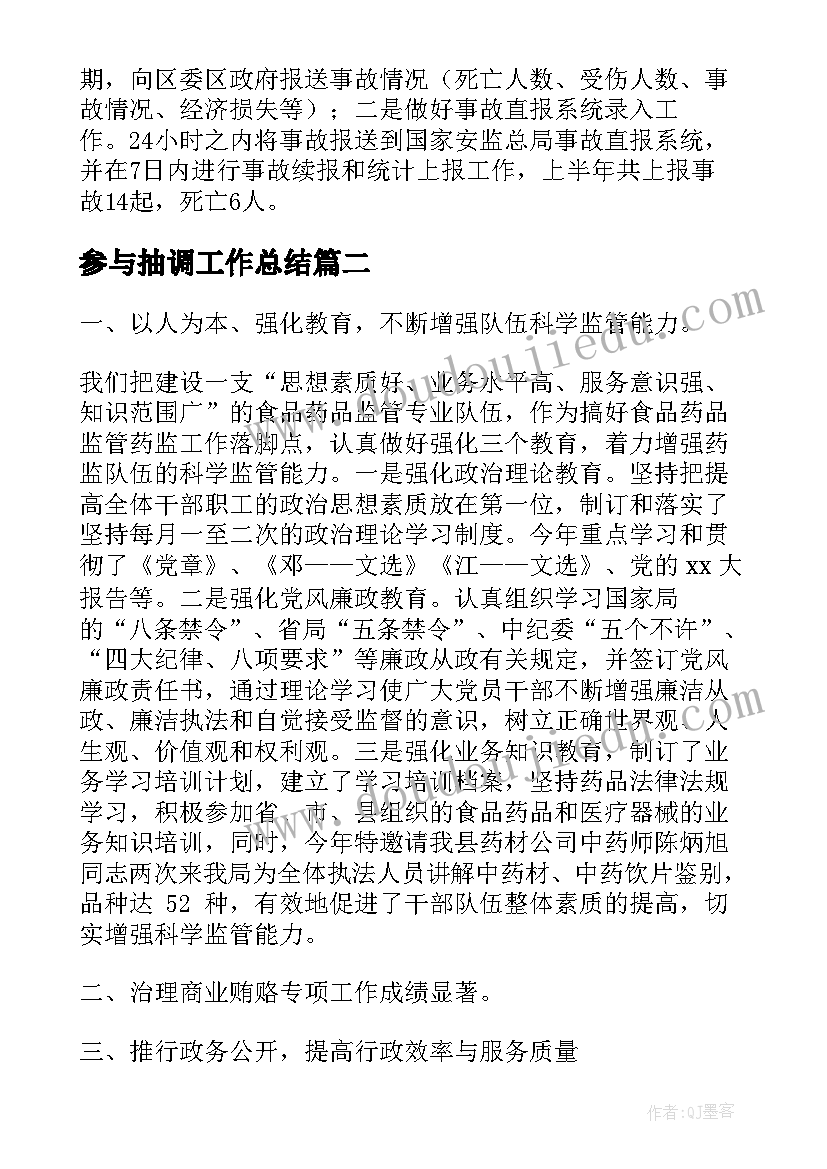 2023年参与抽调工作总结(实用5篇)