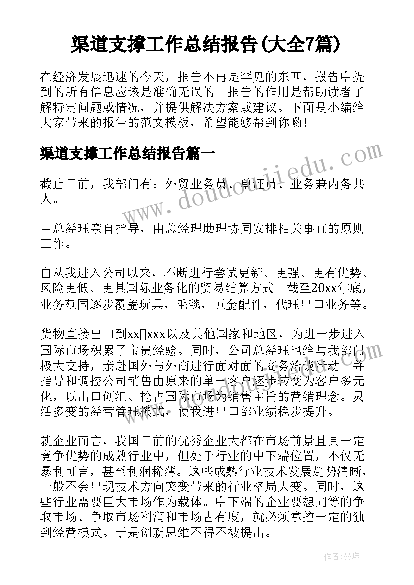 渠道支撑工作总结报告(大全7篇)