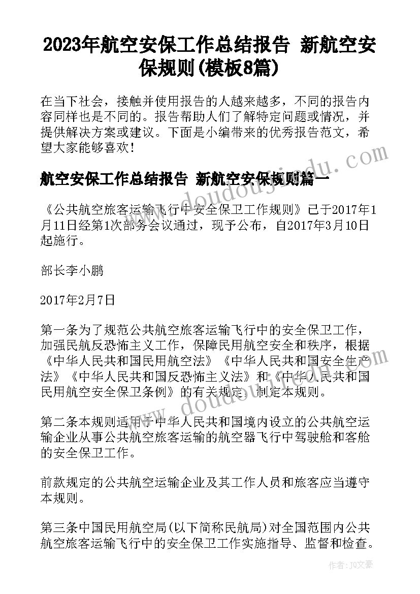 2023年航空安保工作总结报告 新航空安保规则(模板8篇)