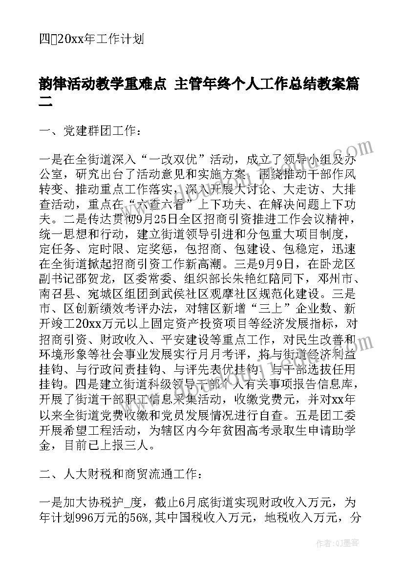 最新韵律活动教学重难点 主管年终个人工作总结教案(通用10篇)