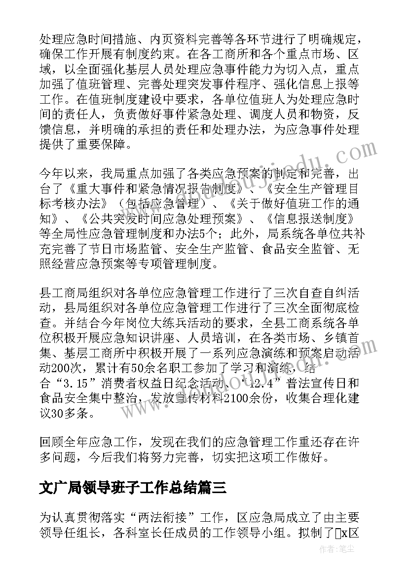 文广局领导班子工作总结(通用7篇)