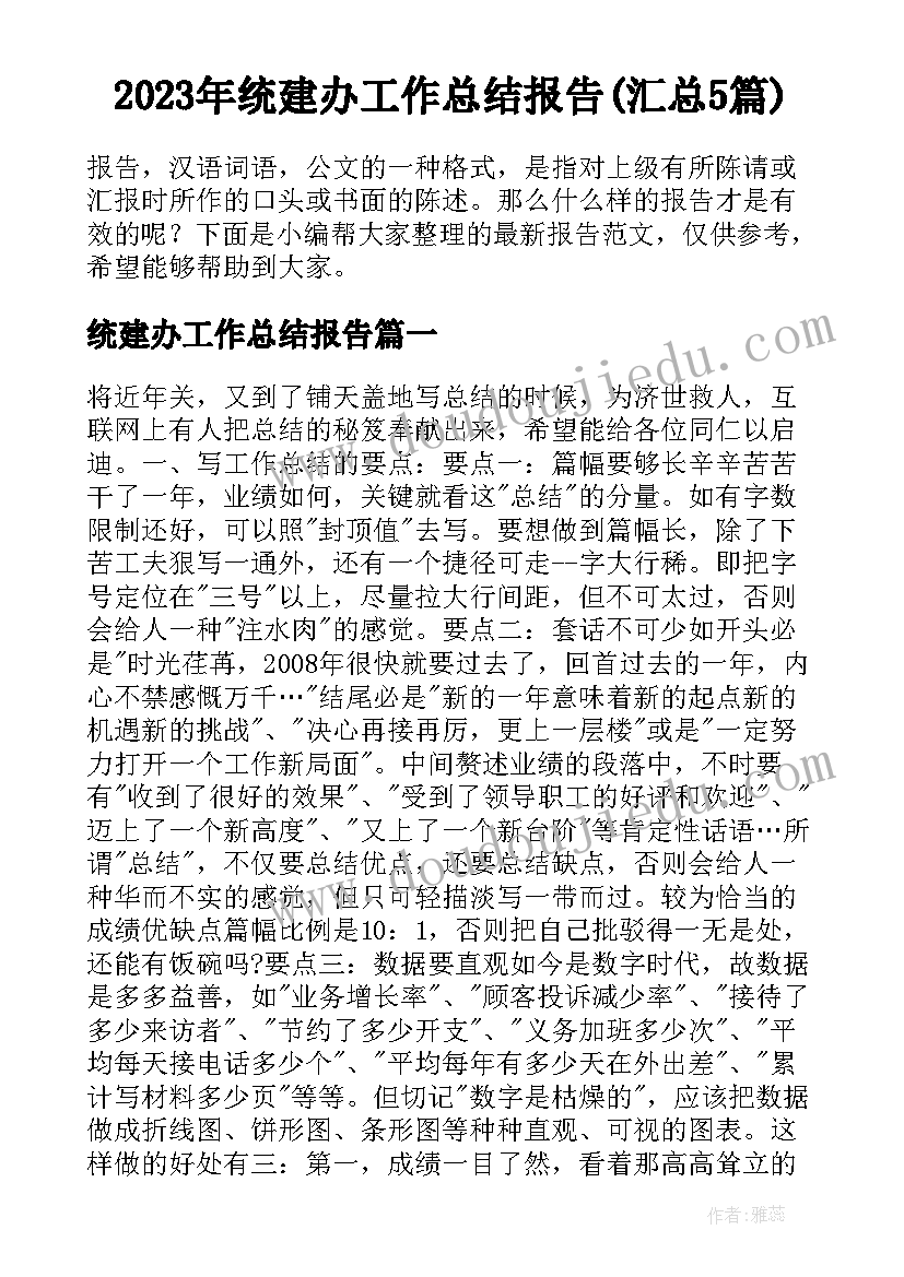 2023年统建办工作总结报告(汇总5篇)