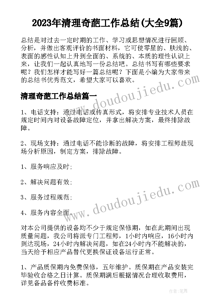 2023年清理奇葩工作总结(大全9篇)