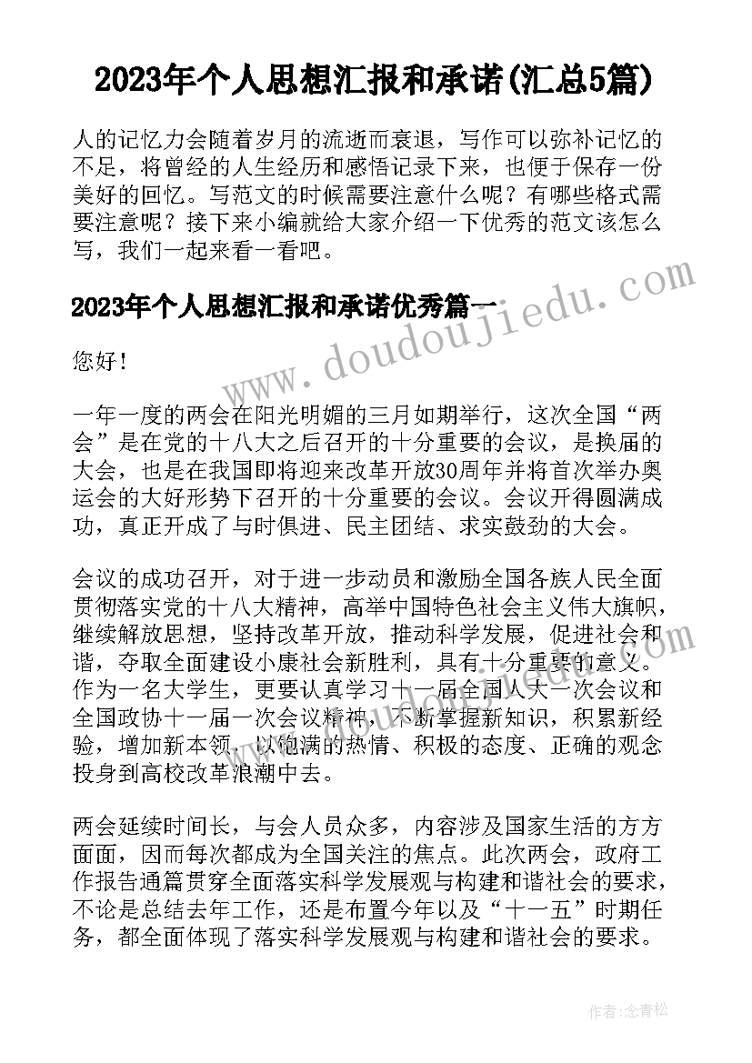 2023年个人思想汇报和承诺(汇总5篇)