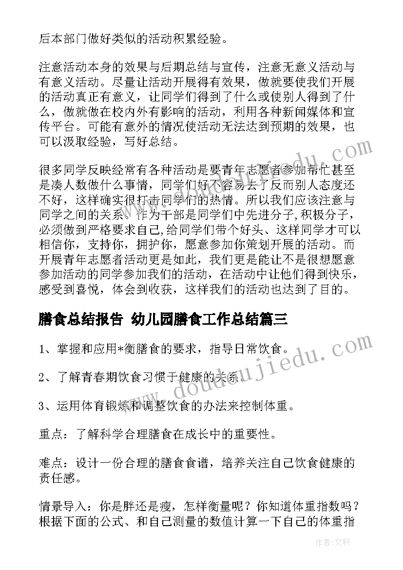 2023年膳食总结报告 幼儿园膳食工作总结(通用7篇)