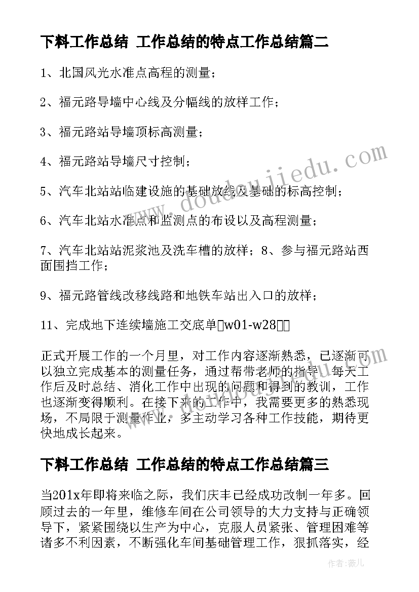 2023年下料工作总结 工作总结的特点工作总结(优质9篇)