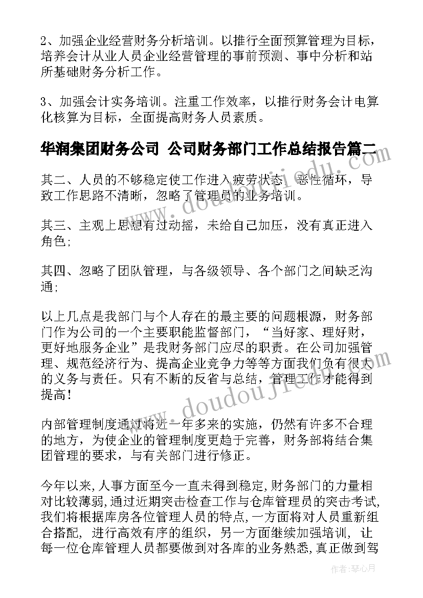 2023年华润集团财务公司 公司财务部门工作总结报告(汇总7篇)