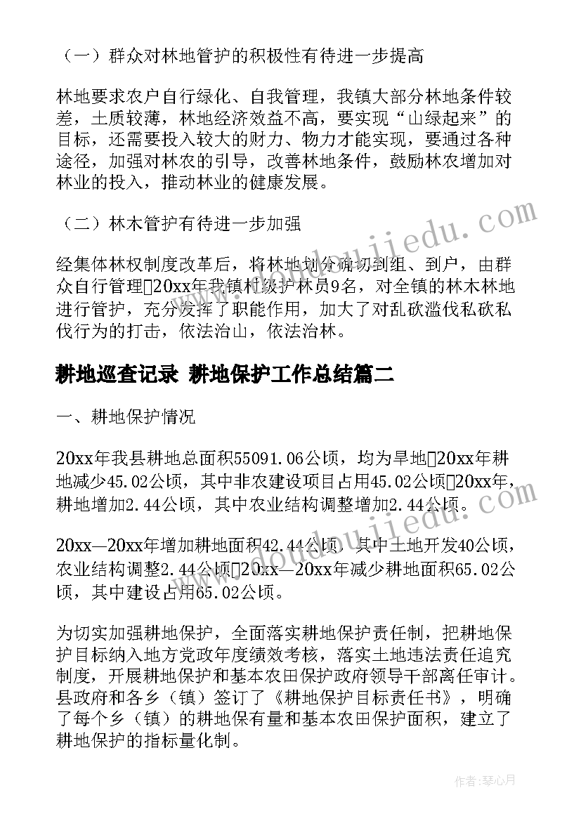 最新耕地巡查记录 耕地保护工作总结(通用7篇)