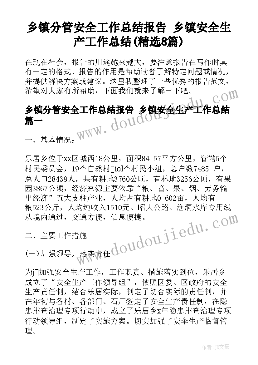 乡镇分管安全工作总结报告 乡镇安全生产工作总结(精选8篇)