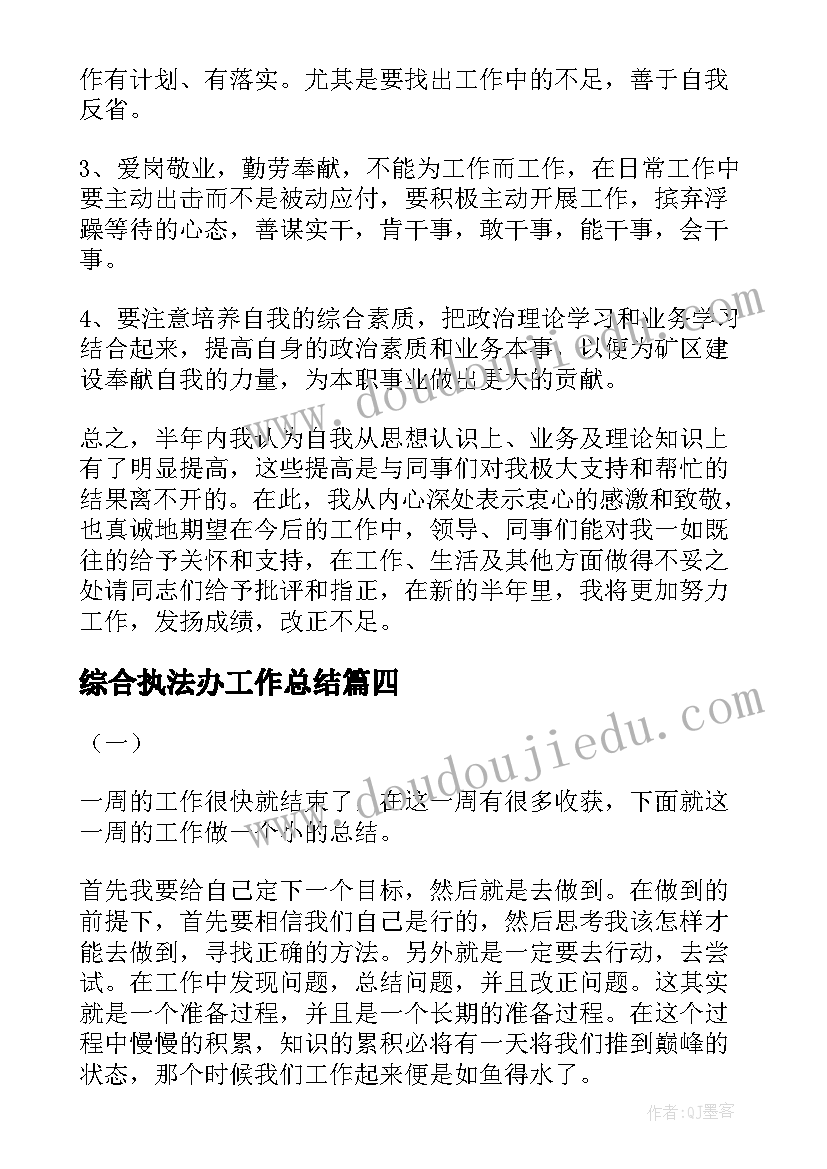 综合执法办工作总结(通用7篇)