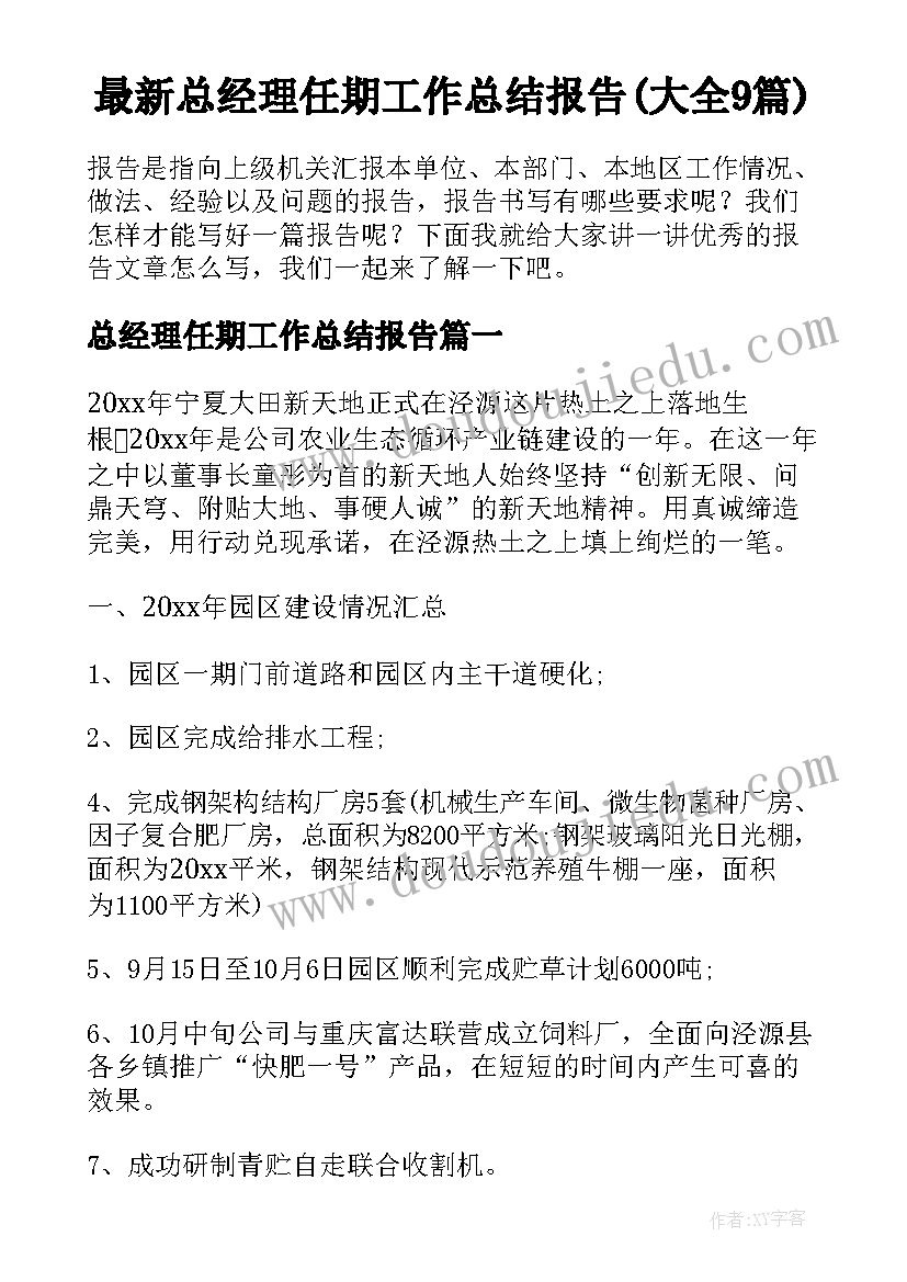 最新总经理任期工作总结报告(大全9篇)