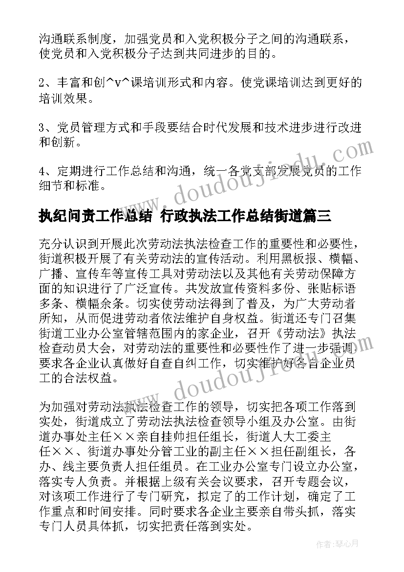 2023年执纪问责工作总结 行政执法工作总结街道(优质5篇)