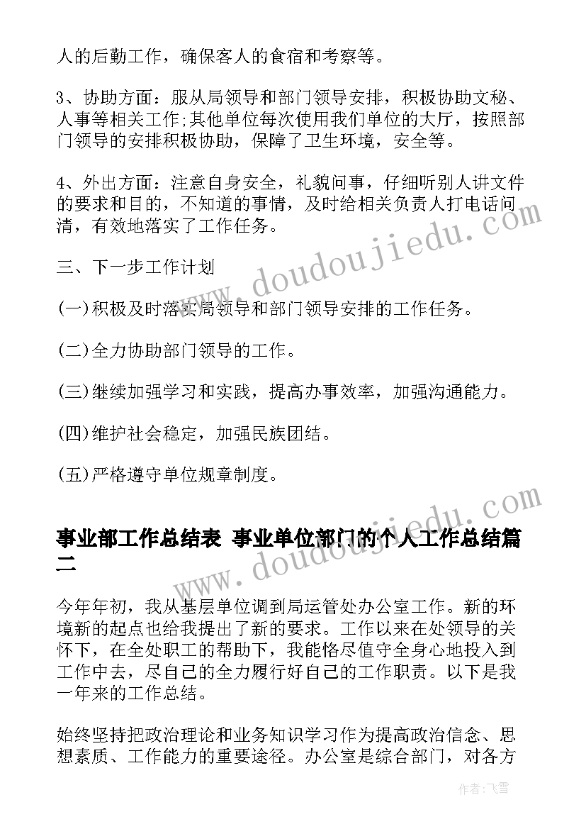 2023年事业部工作总结表 事业单位部门的个人工作总结(精选5篇)