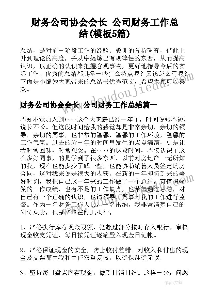 财务公司协会会长 公司财务工作总结(模板5篇)