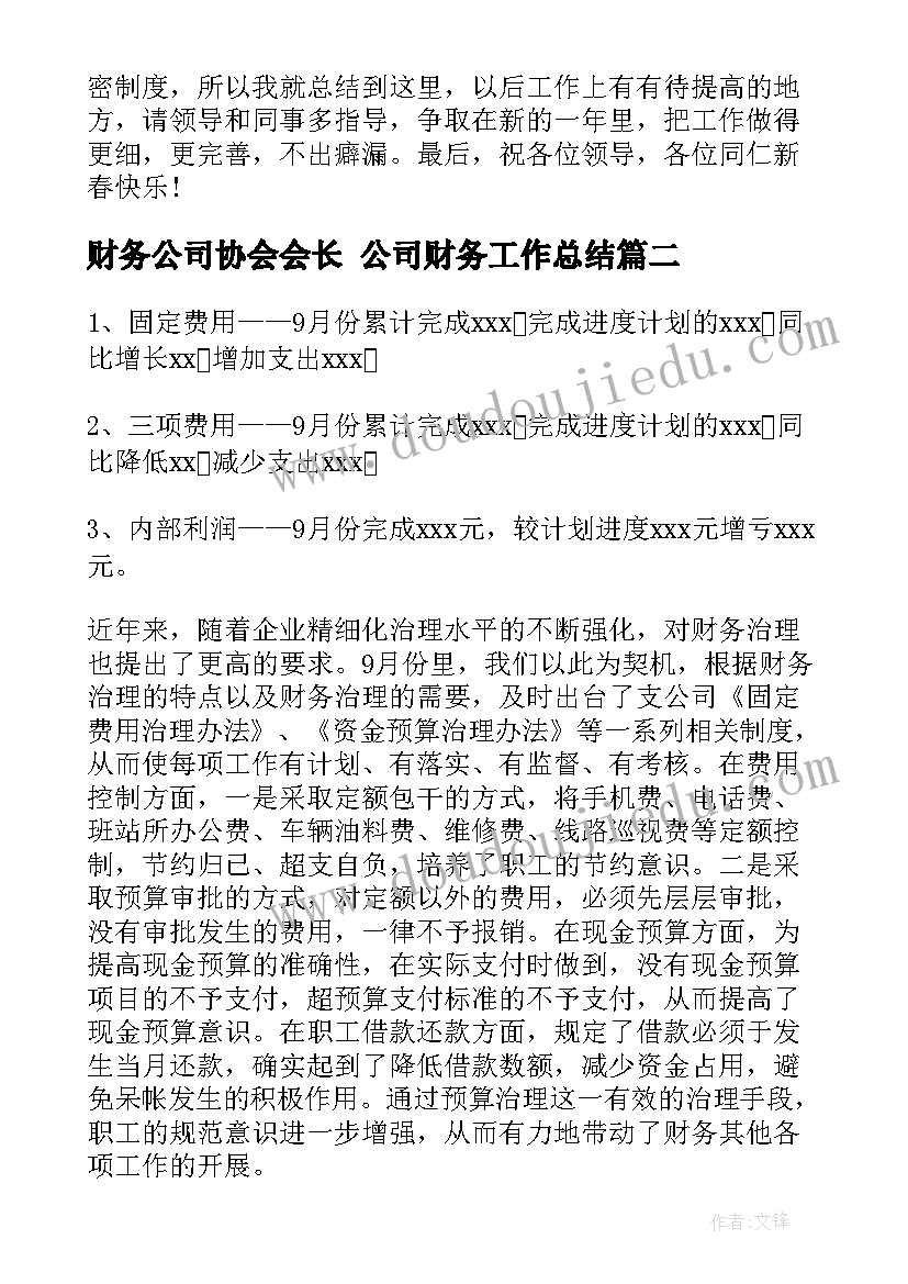 财务公司协会会长 公司财务工作总结(模板5篇)