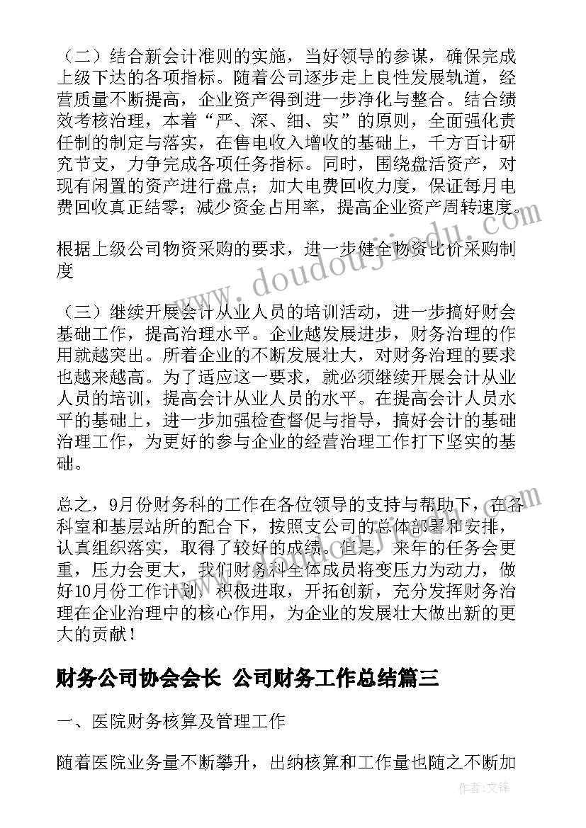 财务公司协会会长 公司财务工作总结(模板5篇)