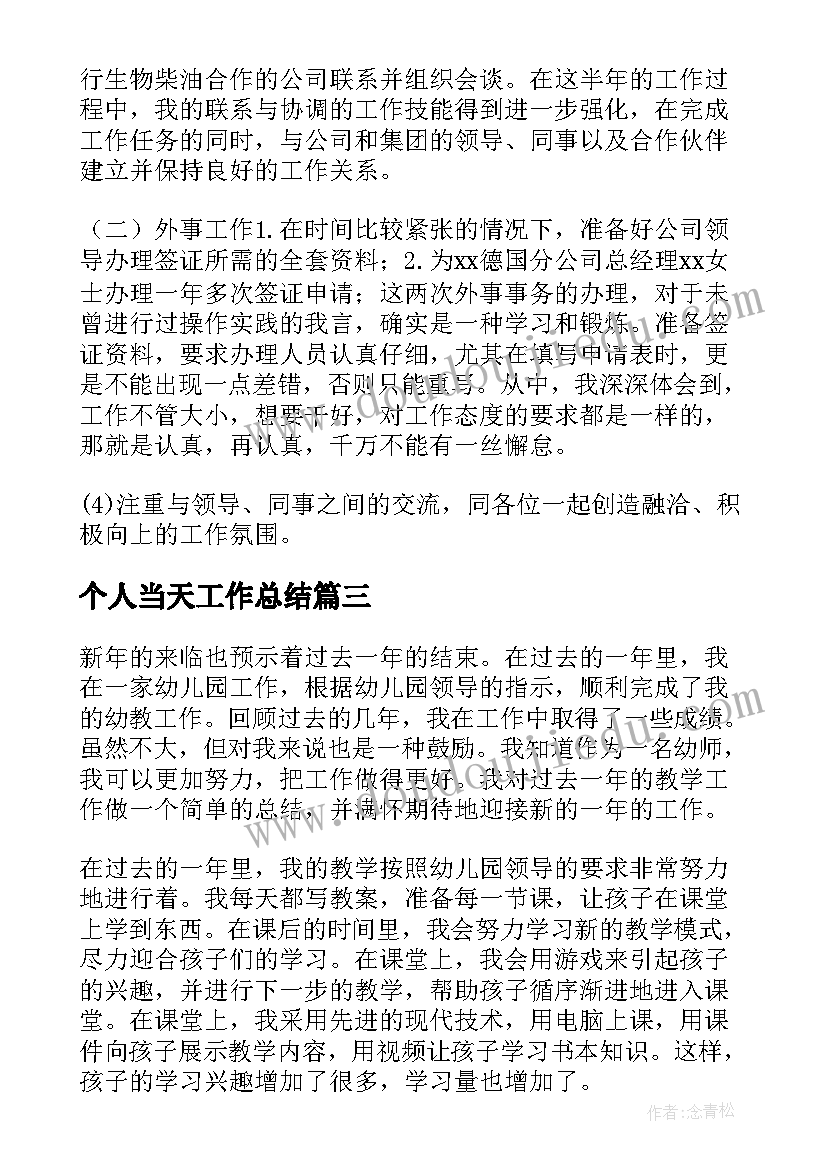 2023年个人当天工作总结(模板8篇)