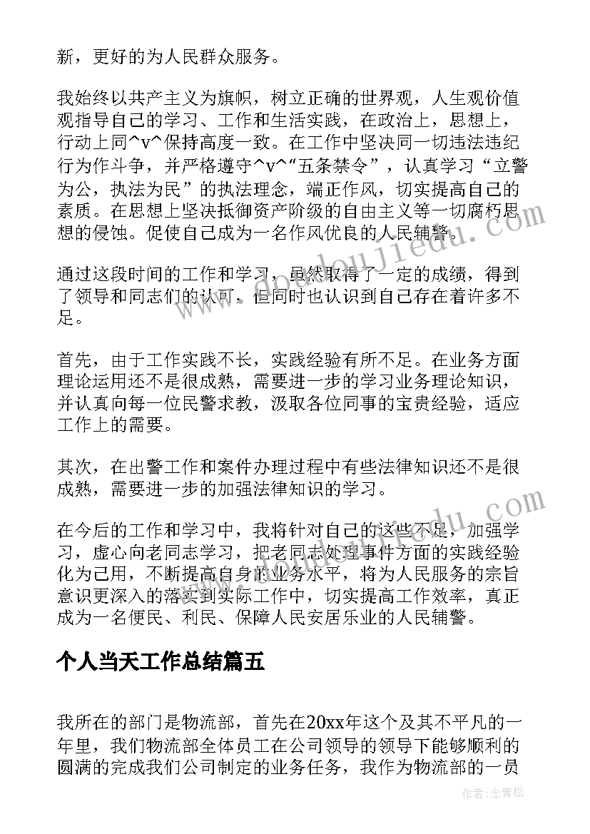 2023年个人当天工作总结(模板8篇)