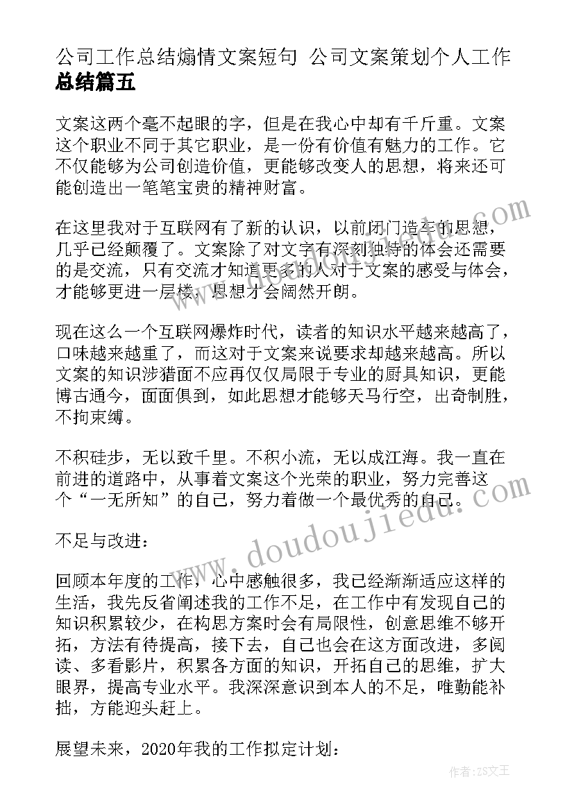 最新公司工作总结煽情文案短句 公司文案策划个人工作总结(通用5篇)