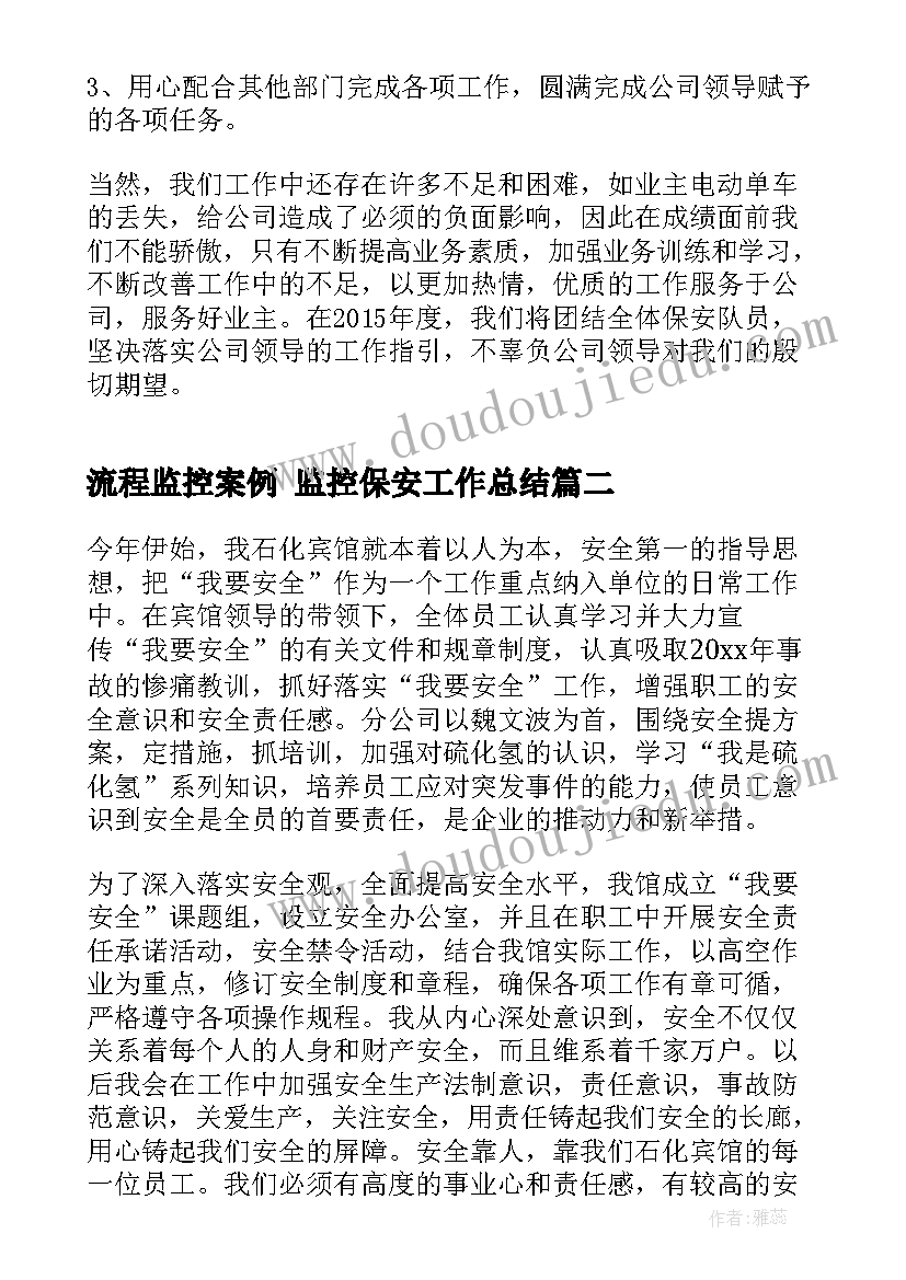 最新流程监控案例 监控保安工作总结(精选6篇)