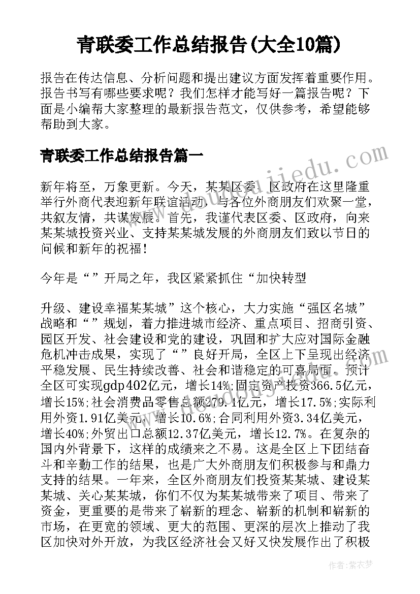 青联委工作总结报告(大全10篇)