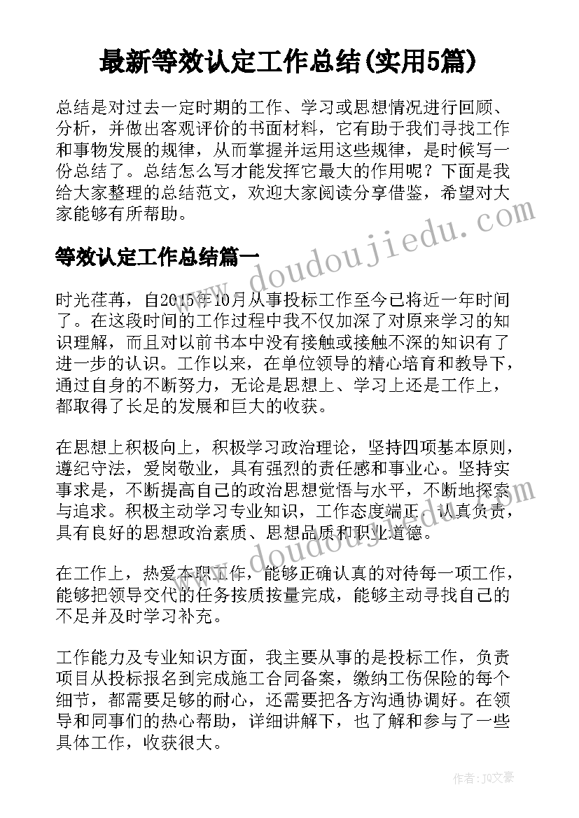 最新等效认定工作总结(实用5篇)