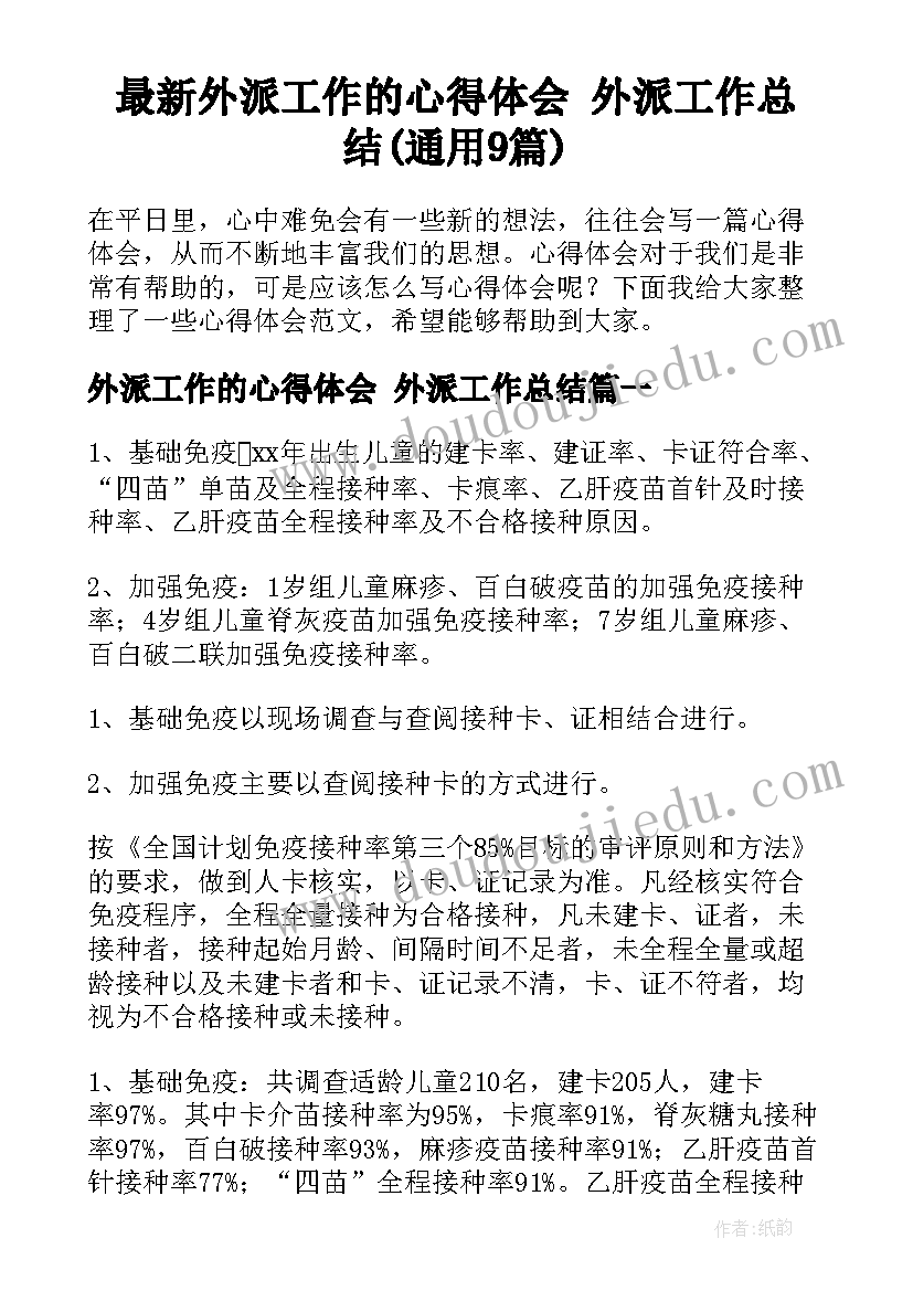 最新外派工作的心得体会 外派工作总结(通用9篇)