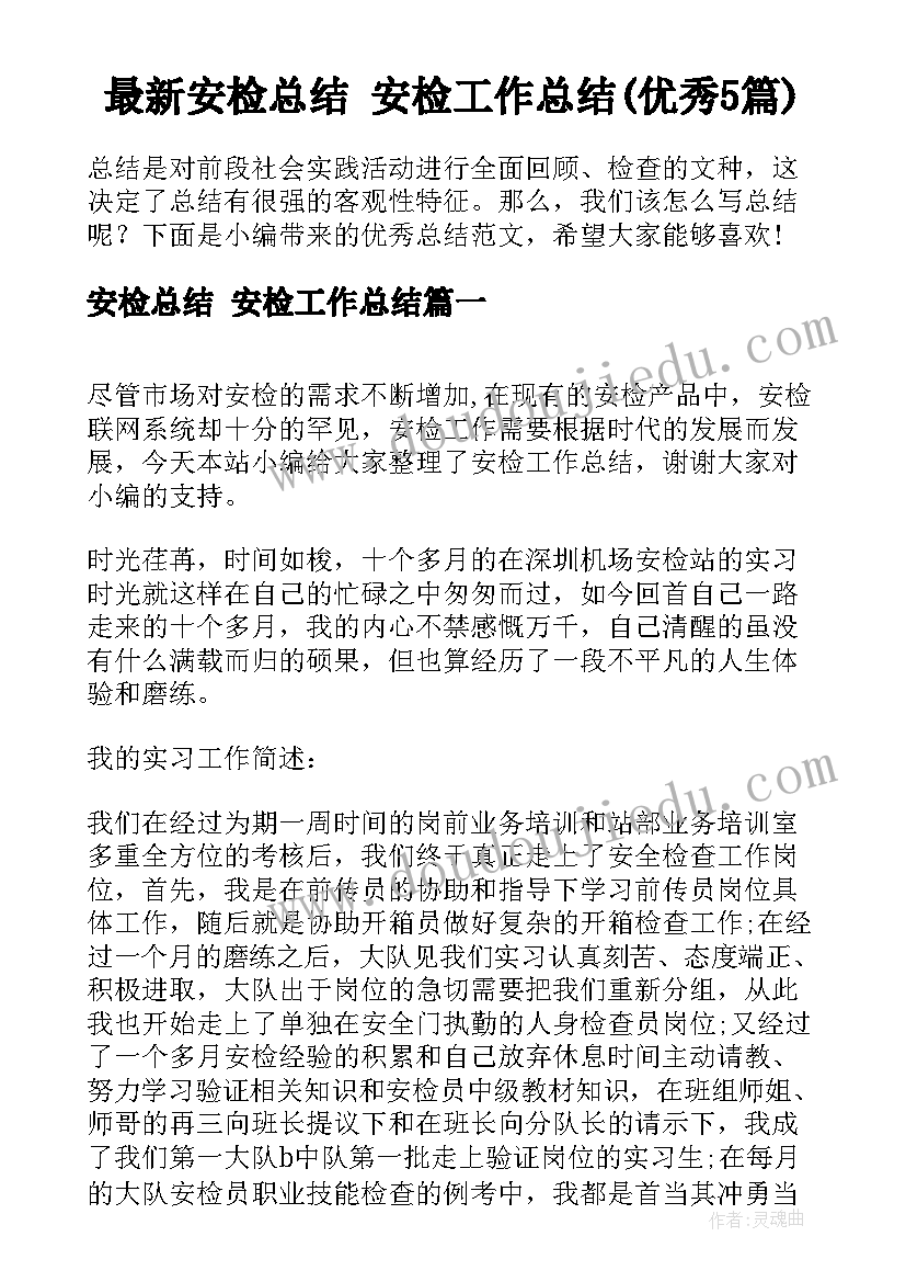 最新安检总结 安检工作总结(优秀5篇)