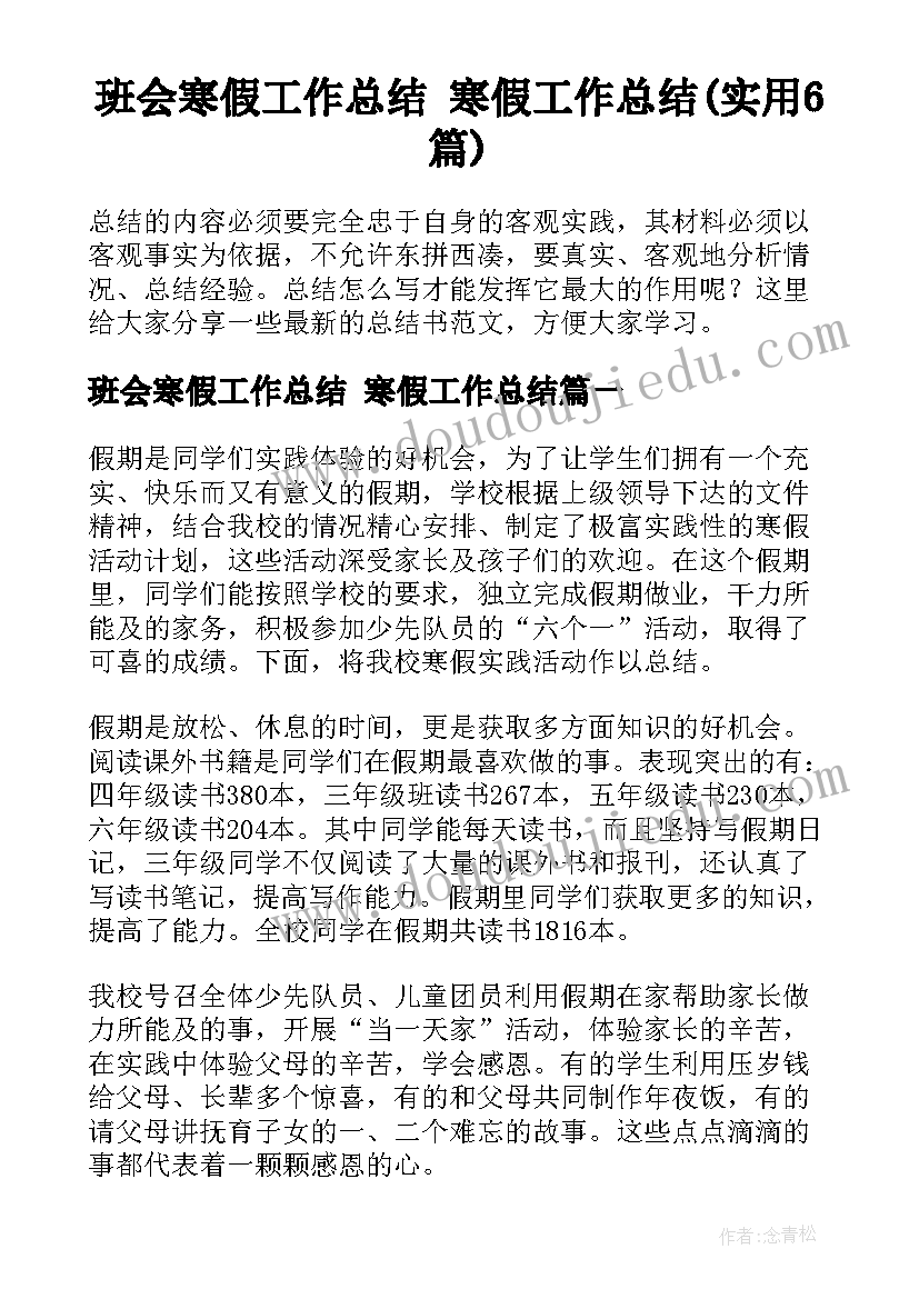 班会寒假工作总结 寒假工作总结(实用6篇)