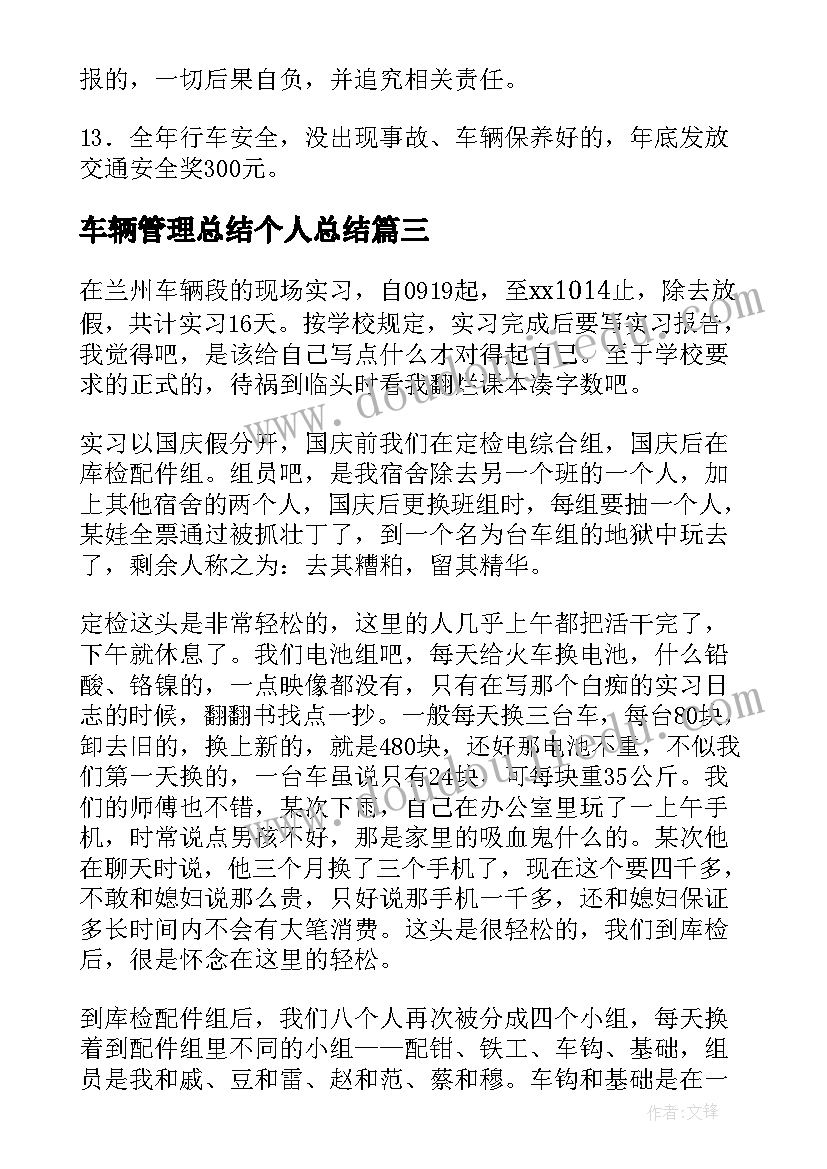 车辆管理总结个人总结(实用10篇)