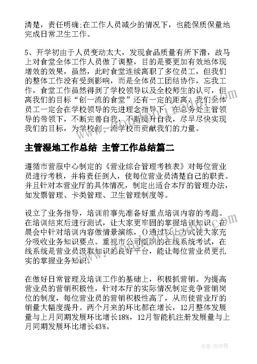 最新主管湿地工作总结 主管工作总结(实用5篇)