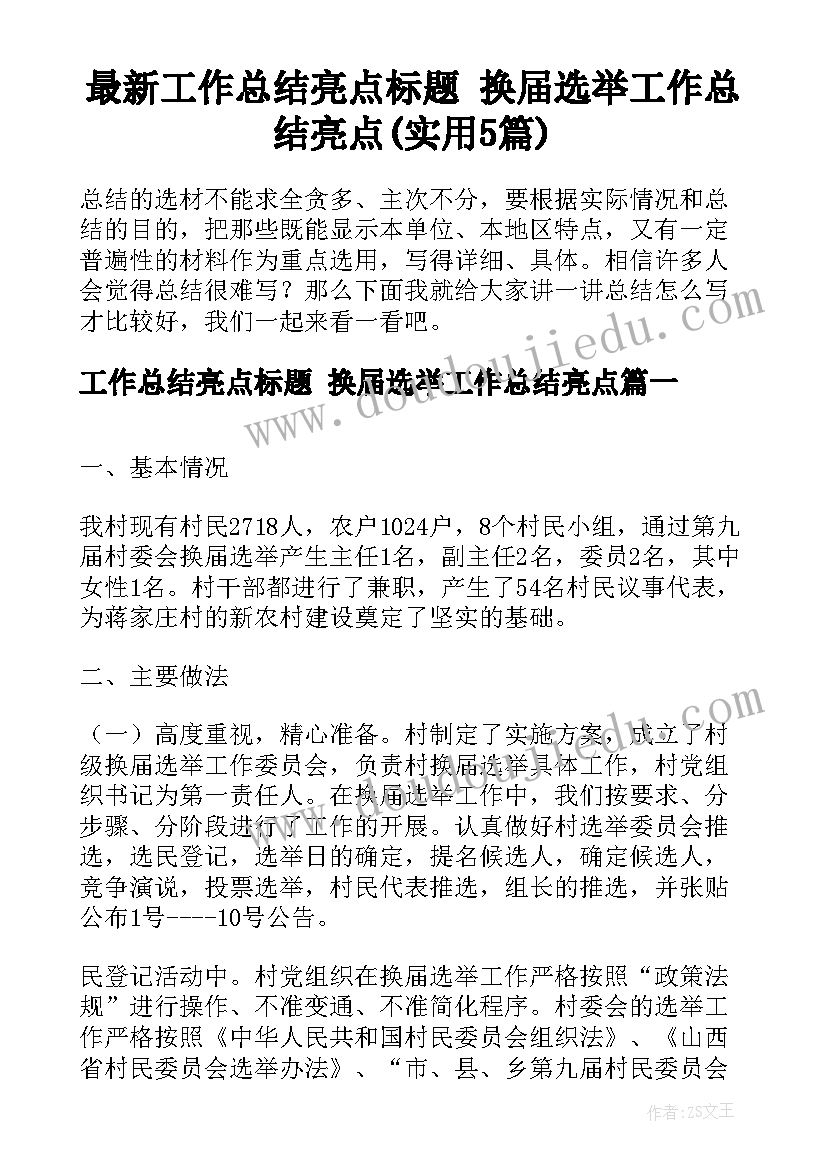 最新工作总结亮点标题 换届选举工作总结亮点(实用5篇)