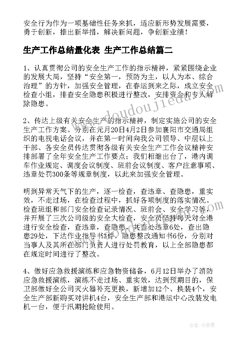 生产工作总结量化表 生产工作总结(通用8篇)