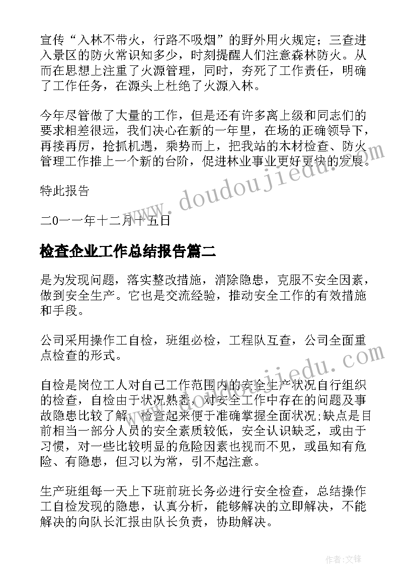 2023年检查企业工作总结报告(通用5篇)